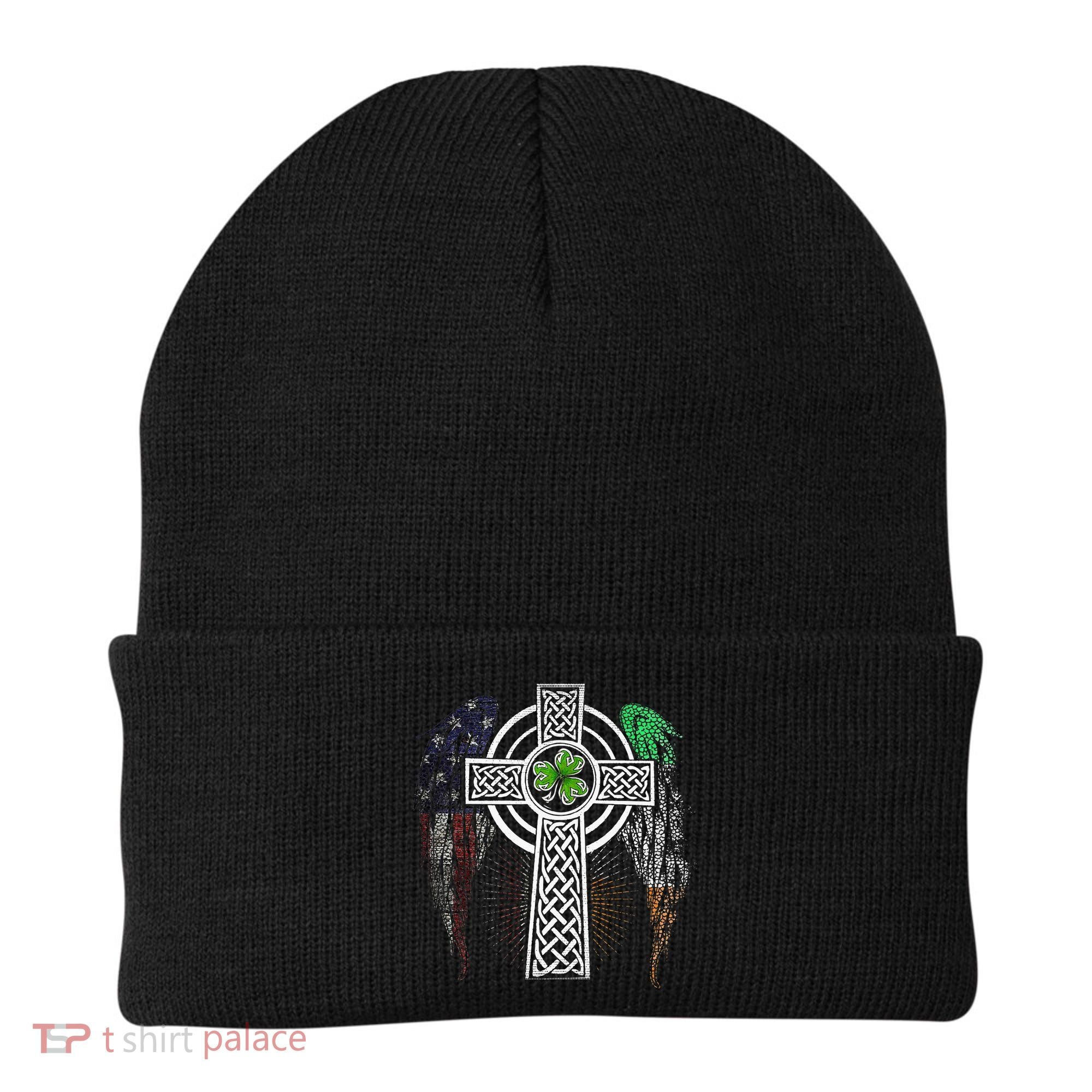 Irish American USA Flag Celtic Cross St Patricks Day Beanie