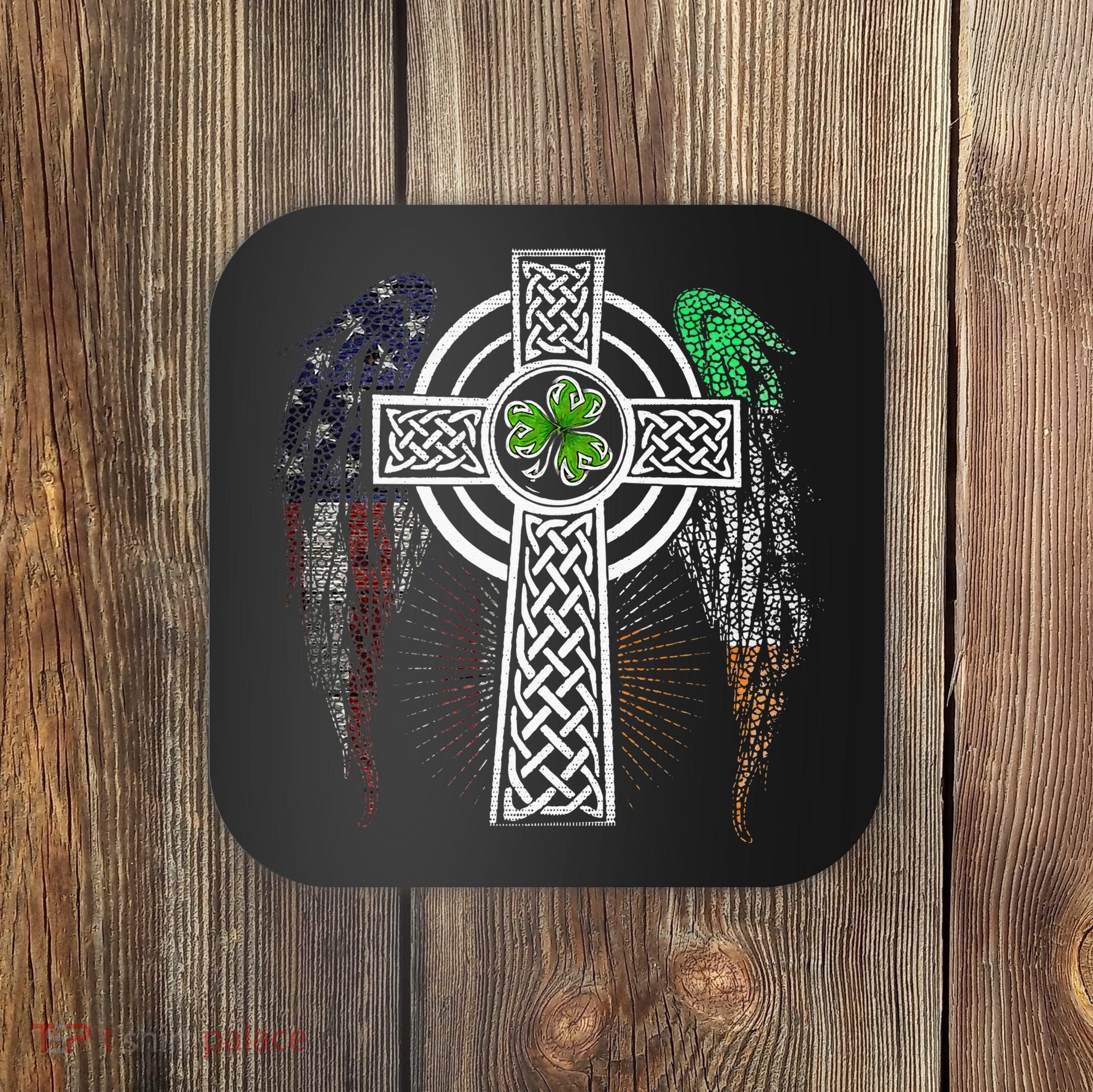 Irish American USA Flag Celtic Cross St Patricks Day Coaster