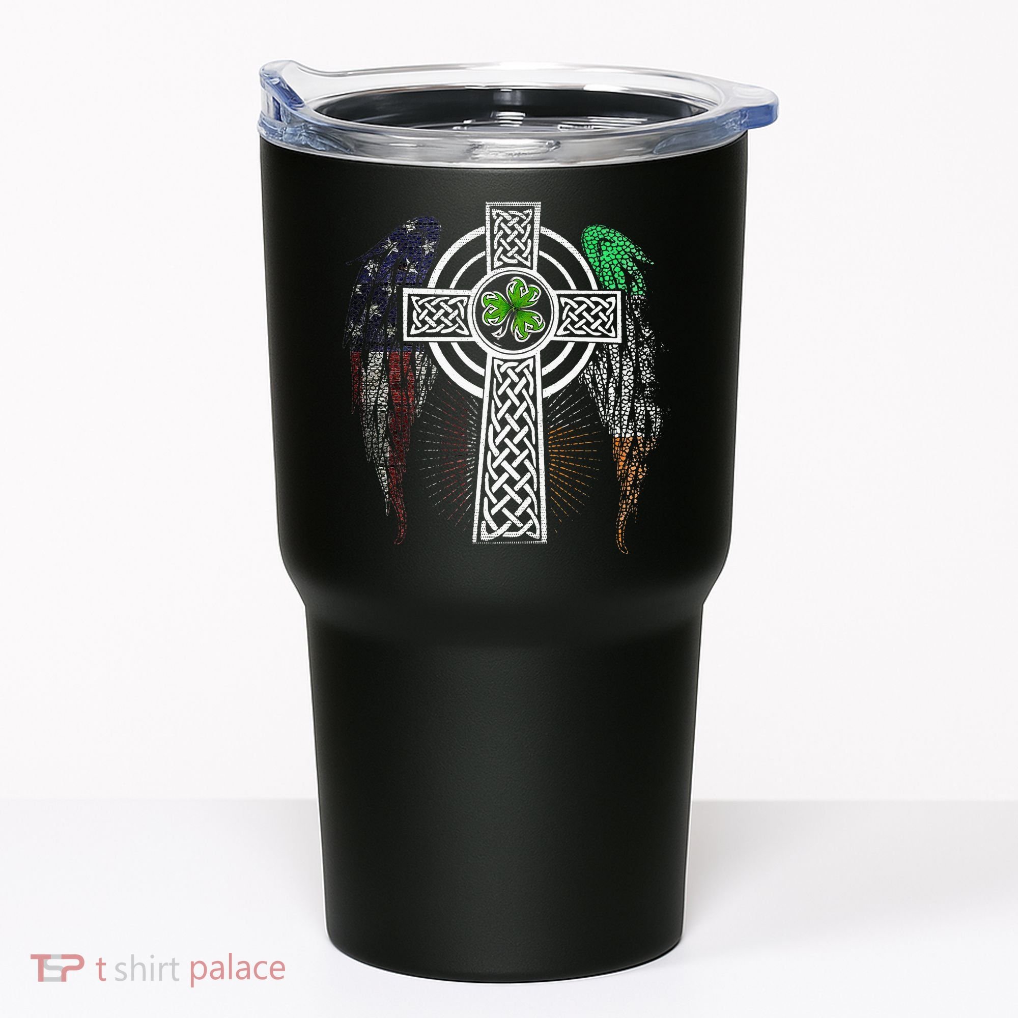 Irish American USA Flag Celtic Cross St Patricks Day Tumbler