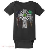 Irish American USA Flag Celtic Cross St Patricks Day Baby Bodysuit thumb 0