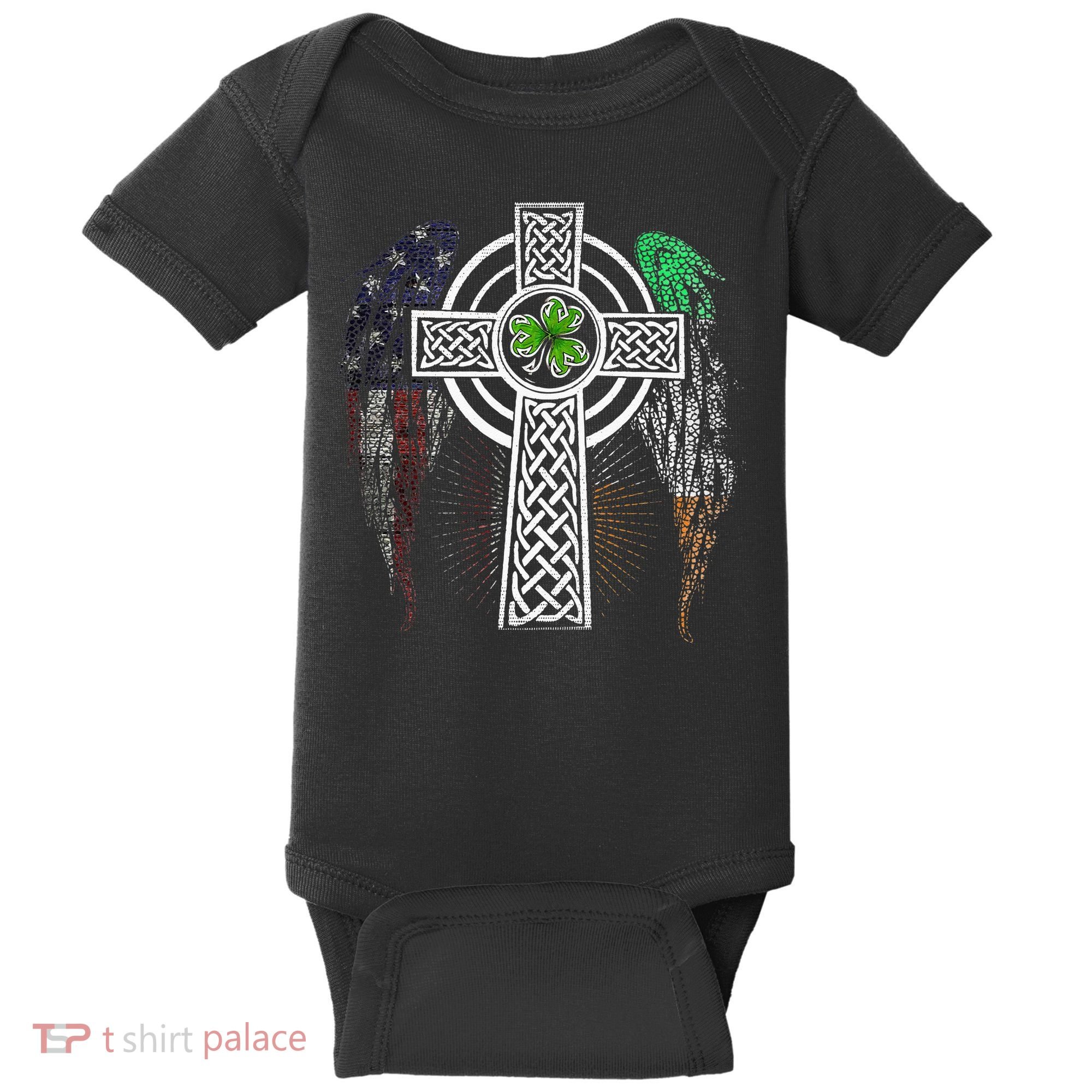 Irish American USA Flag Celtic Cross St Patricks Day Baby Bodysuit