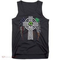 Irish American USA Flag Celtic Cross St Patricks Day Tank Top thumb 0