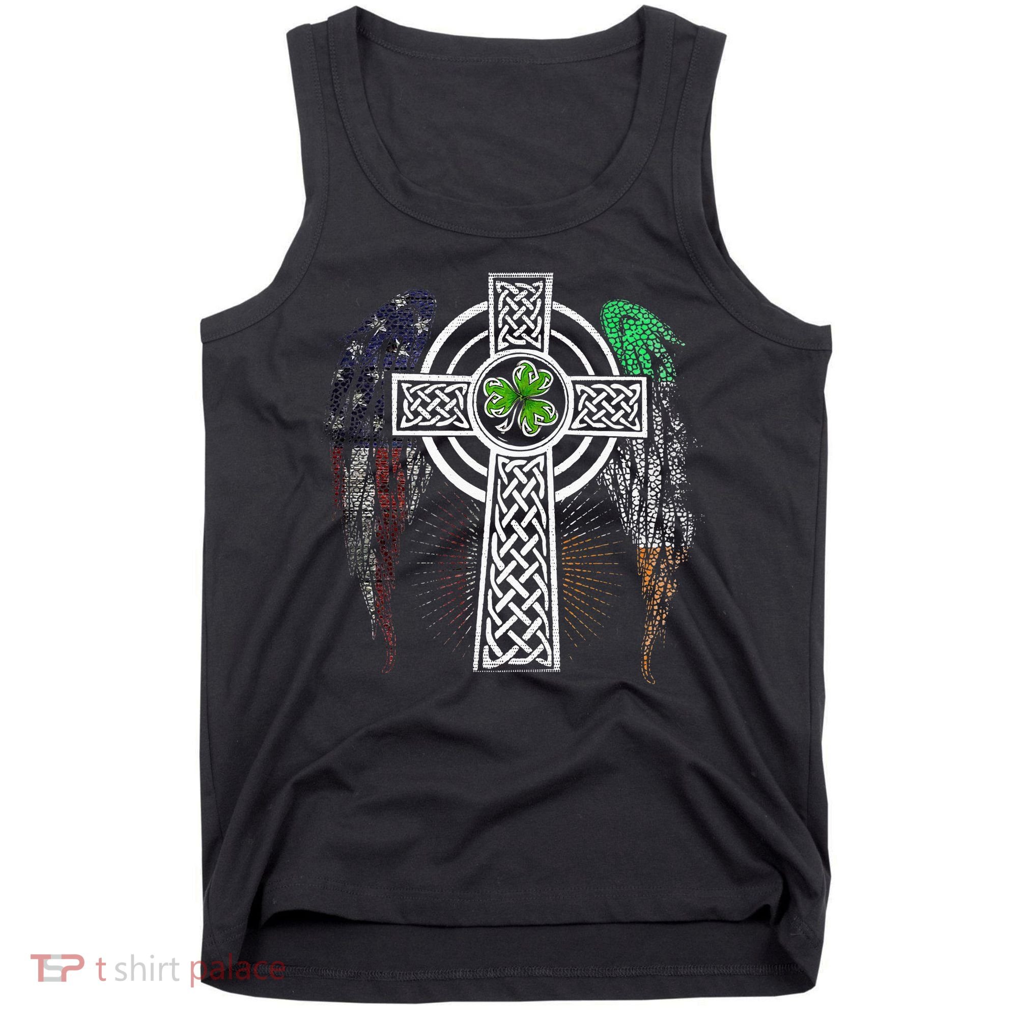 Irish American USA Flag Celtic Cross St Patricks Day Tank Top
