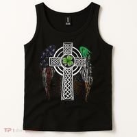 Irish American USA Flag Celtic Cross St Patricks Day Tank Top thumb 2