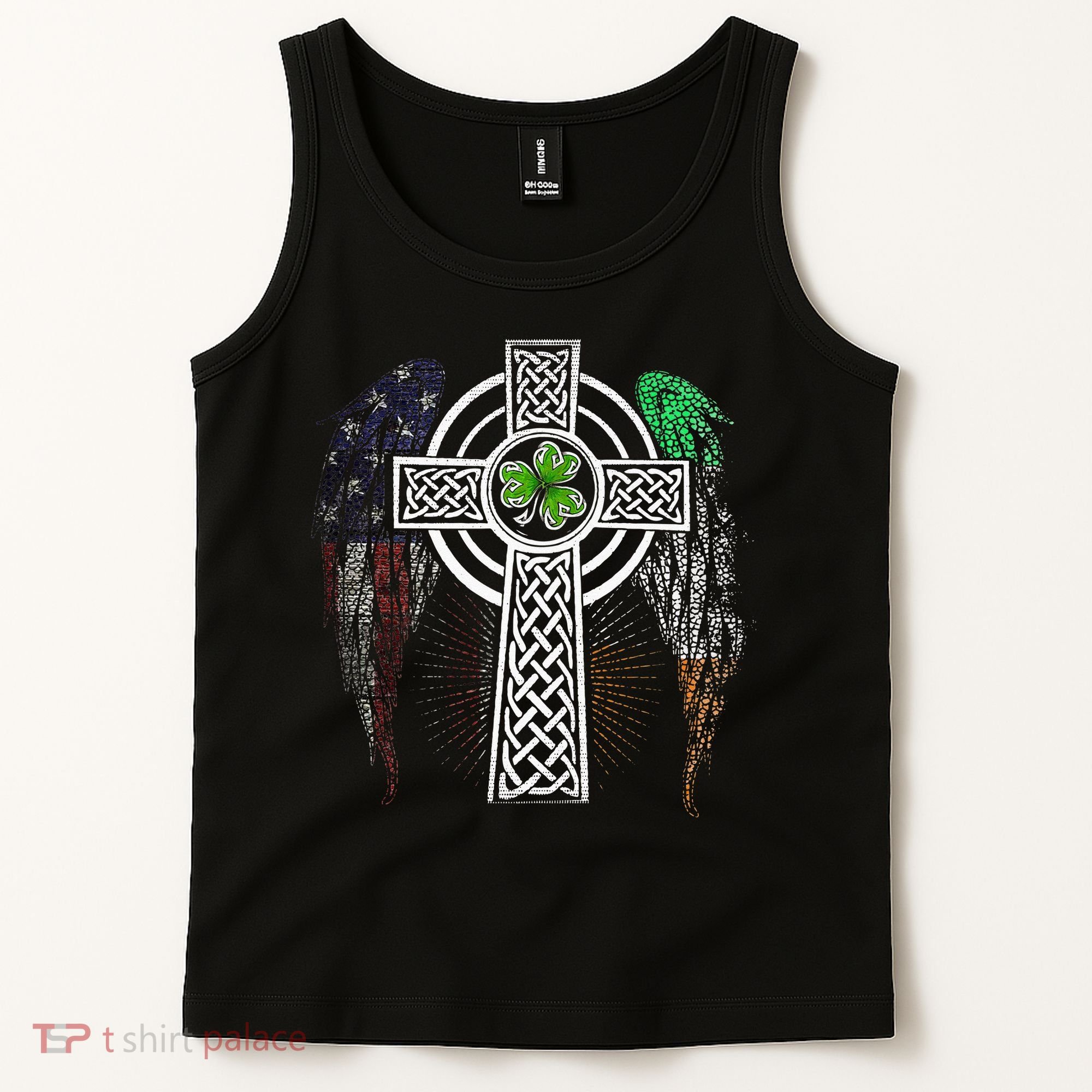 Irish American USA Flag Celtic Cross St Patricks Day Tank Top
