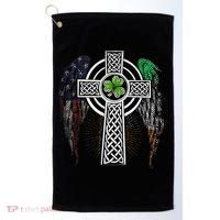Irish American USA Flag Celtic Cross St Patricks Day Golf Towel thumb 0
