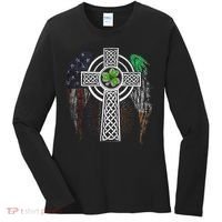Irish American USA Flag Celtic Cross St Patricks Day Women's Long Sleeve Shirt thumb 0