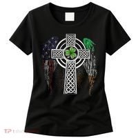 Irish American USA Flag Celtic Cross St Patricks Day Women's T-Shirt thumb 0