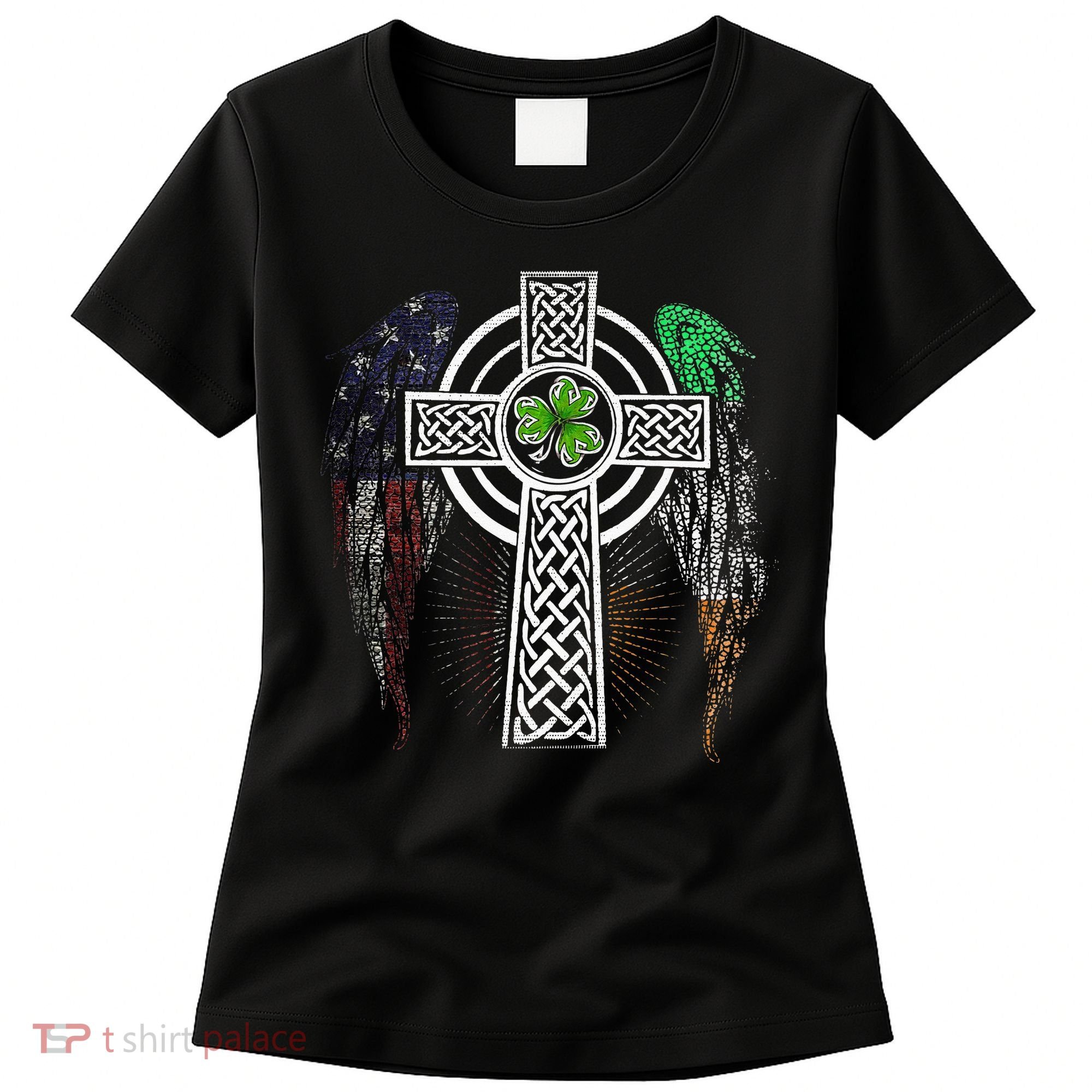 Irish American USA Flag Celtic Cross St Patricks Day Women's T-Shirt