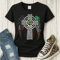 Irish American USA Flag Celtic Cross St Patricks Day Women's T-Shirt thumb 3