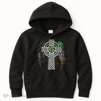 Irish American USA Flag Celtic Cross St Patricks Day Kids Hoodie thumb 0