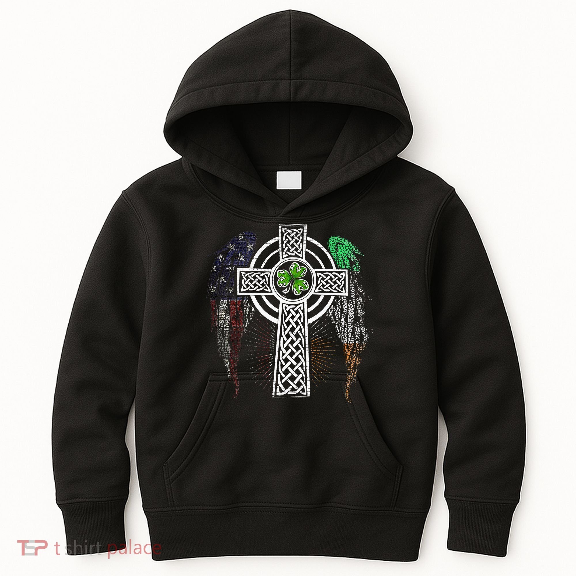 Irish American USA Flag Celtic Cross St Patricks Day Kids Hoodie
