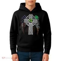Irish American USA Flag Celtic Cross St Patricks Day Kids Hoodie thumb 4