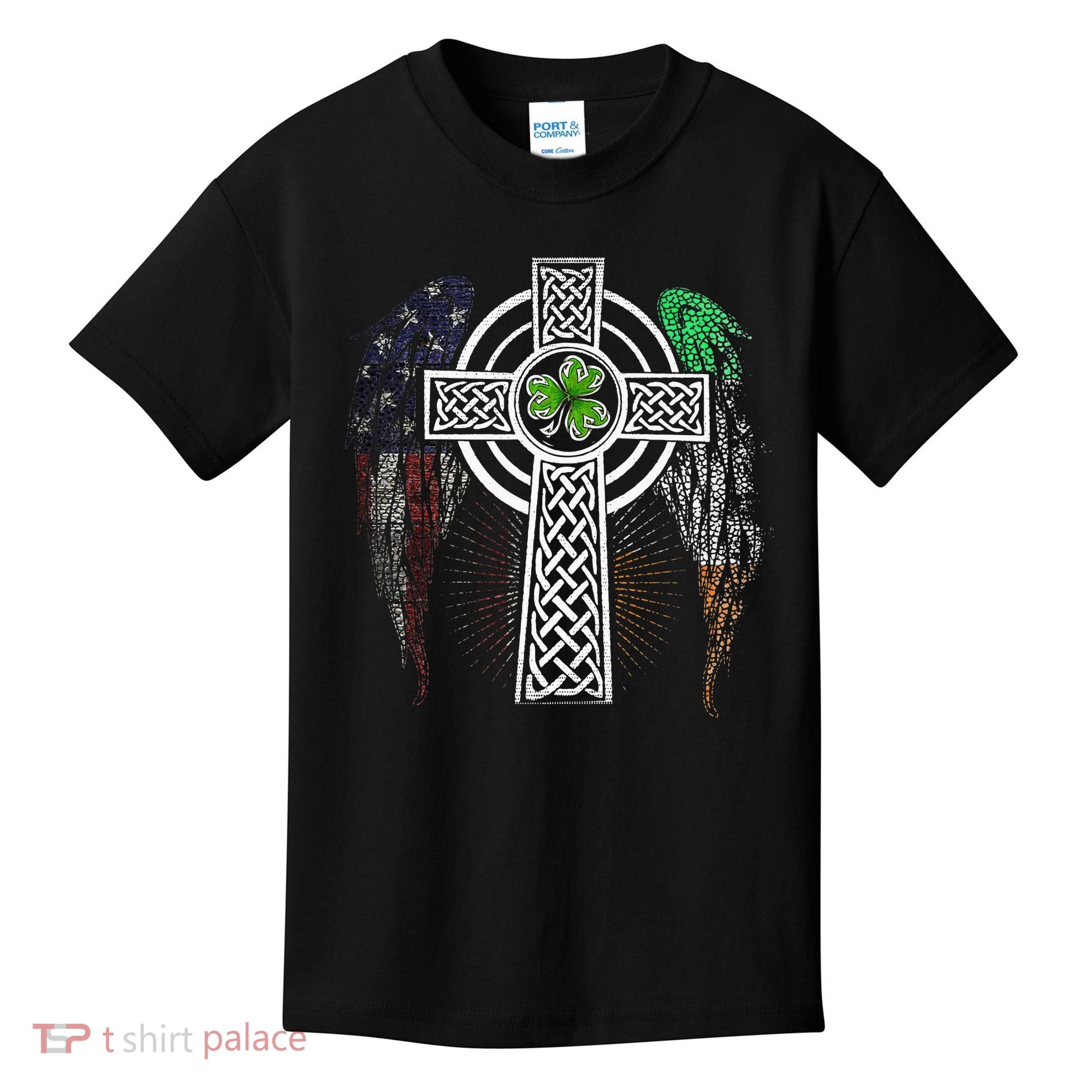Irish American USA Flag Celtic Cross St Patricks Day Kids T-Shirt
