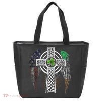 Irish American USA Flag Celtic Cross St Patricks Day Tote Bag thumb 0
