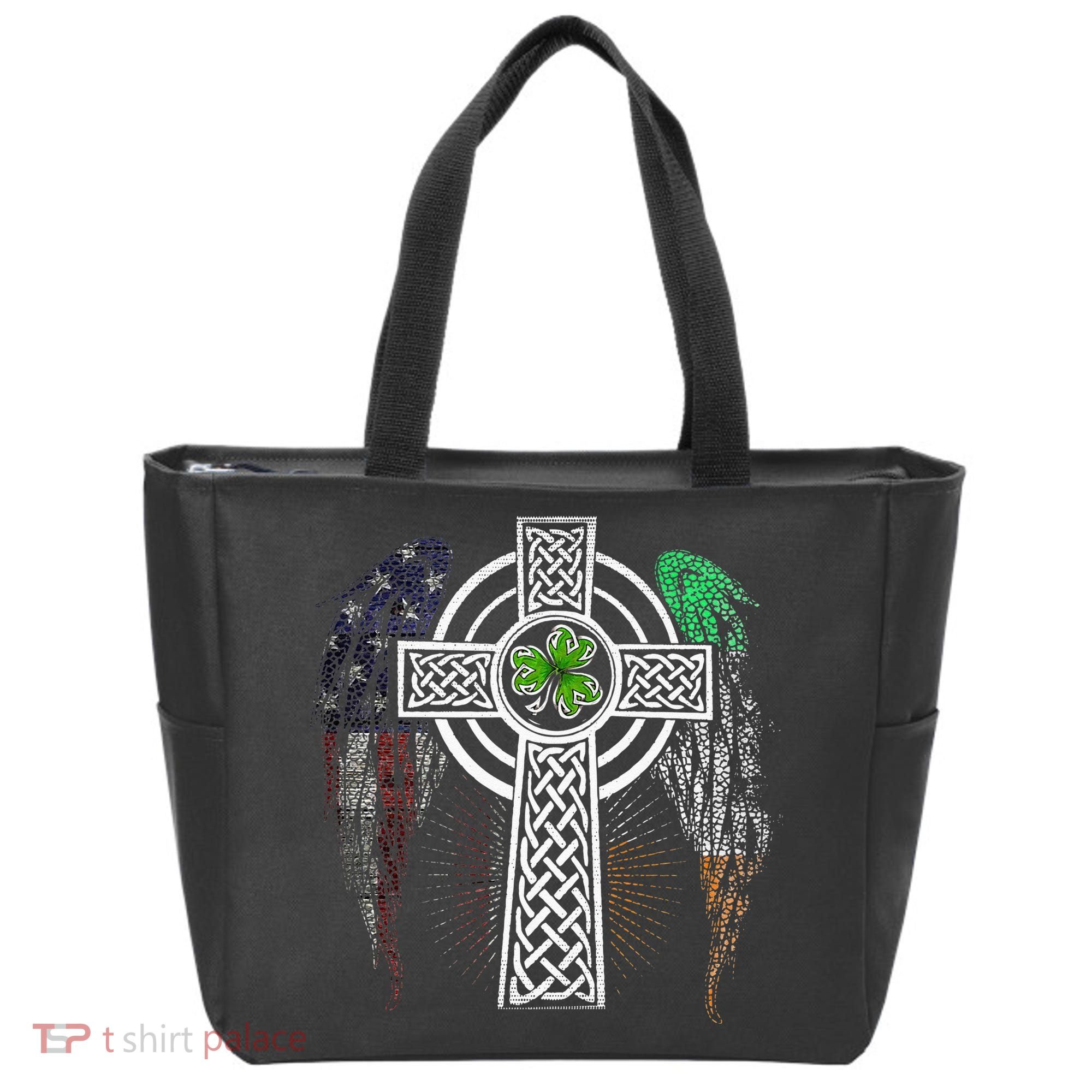 Irish American USA Flag Celtic Cross St Patricks Day Tote Bag