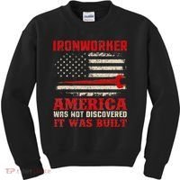 Ironworker American USA Flag Ironworking Worker Rodbuster Kids Sweatshirt thumb 0