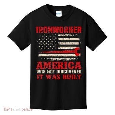 Ironworker American USA Flag Ironworking Worker Rodbuster Kids T-Shirt
