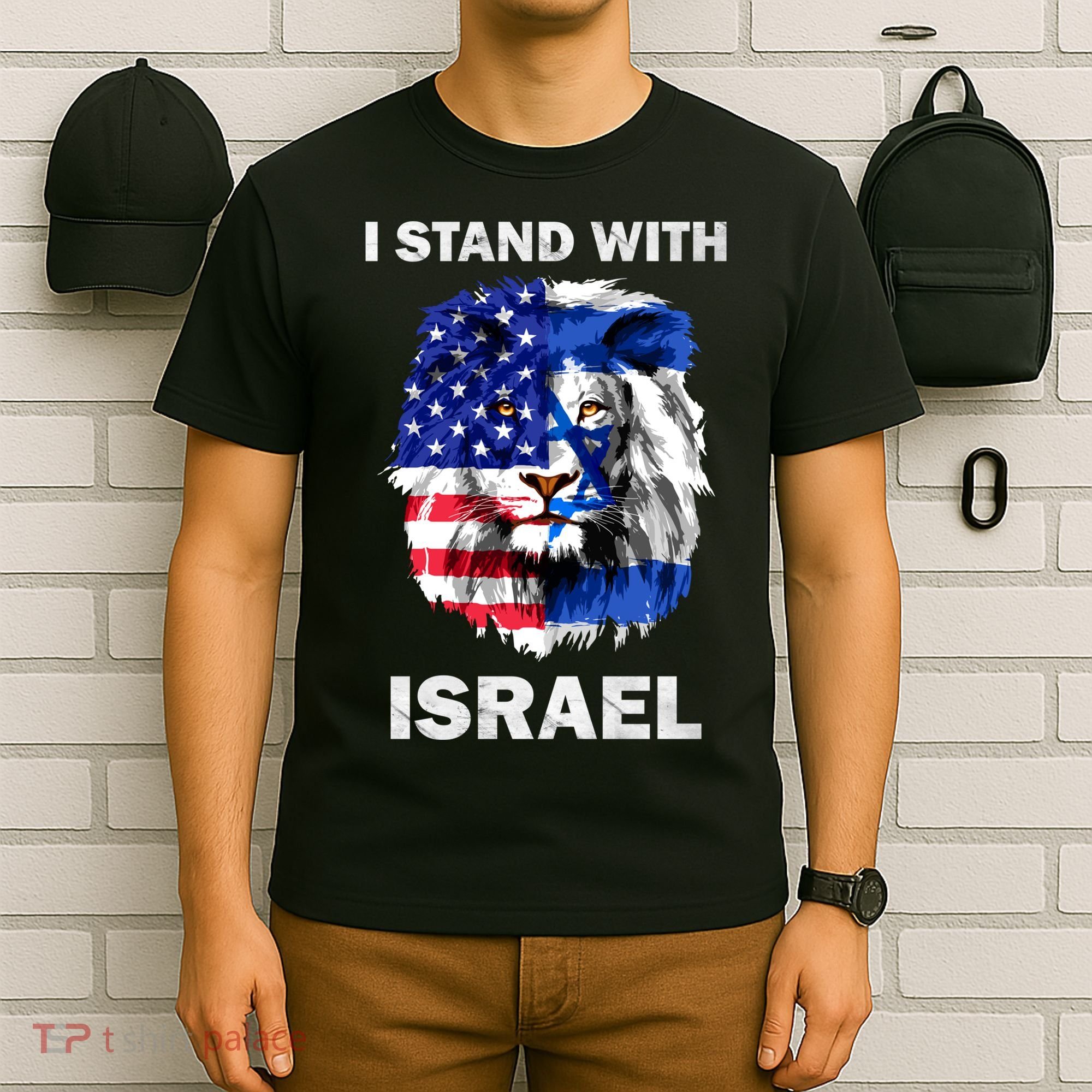 Israel And Usa Flag Lion | I Stand With Israel T-Shirt