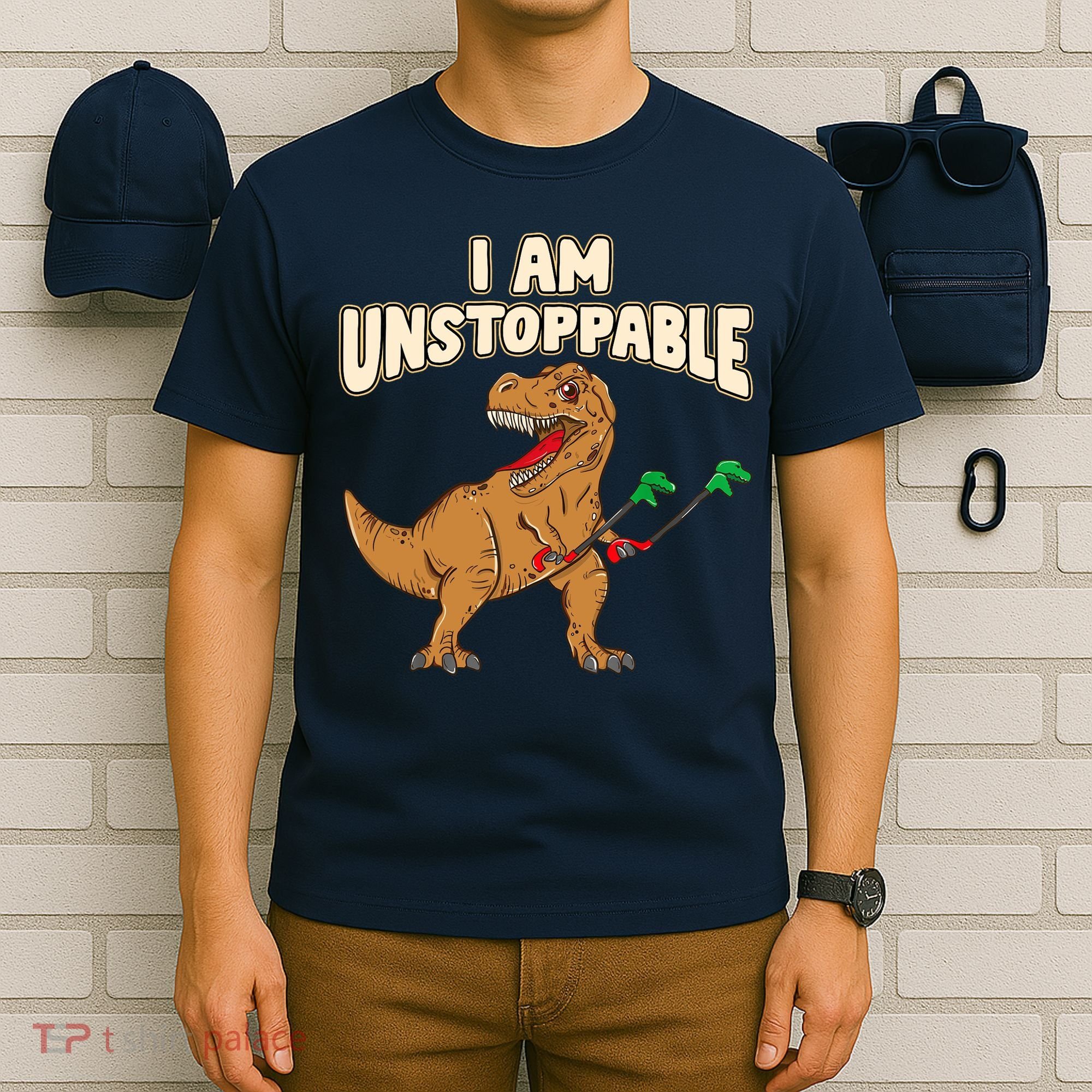 I Am Unstoppable TRex Funny Short Dinosaur Arms Joke T-Shirt