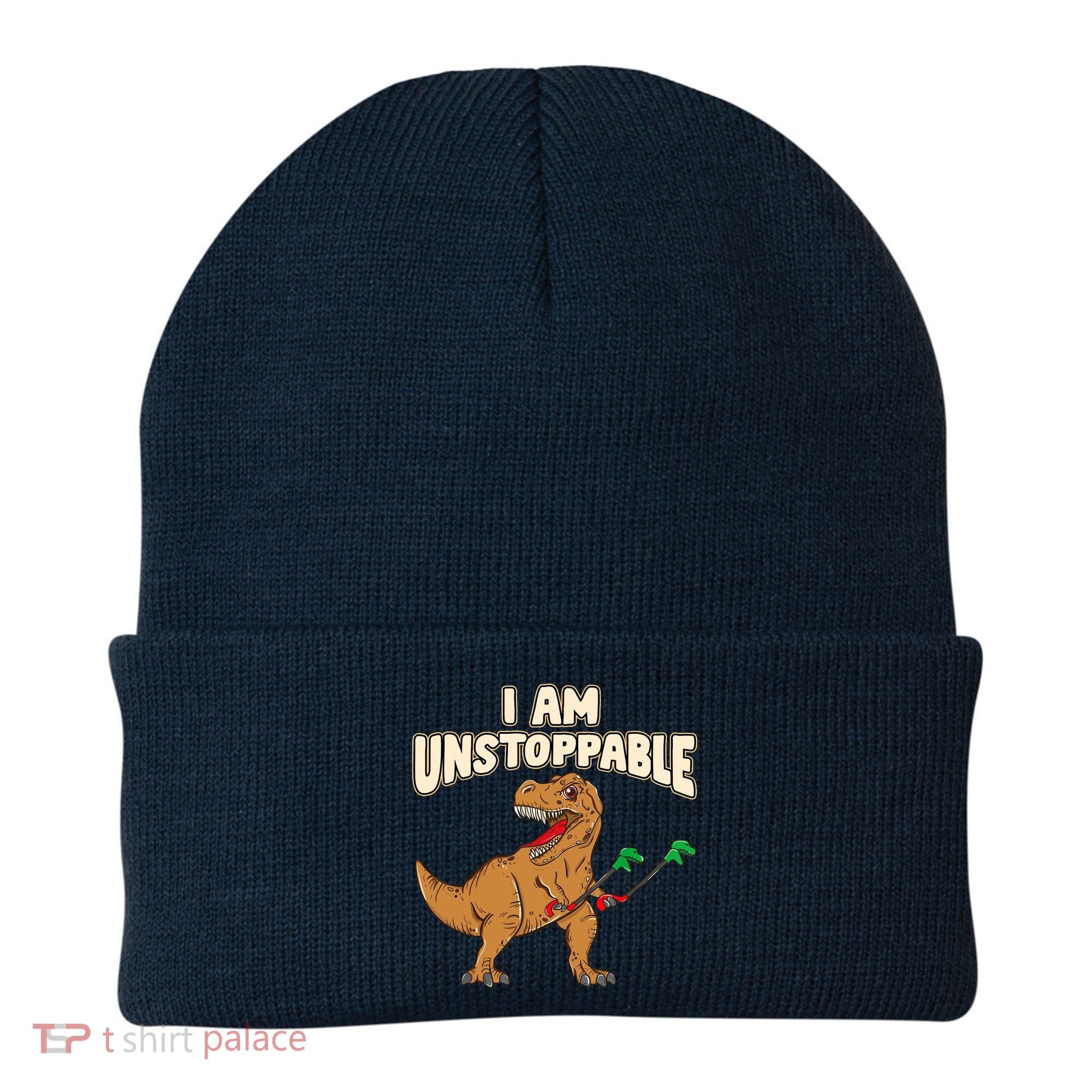 I Am Unstoppable TRex Funny Short Dinosaur Arms Joke Beanie