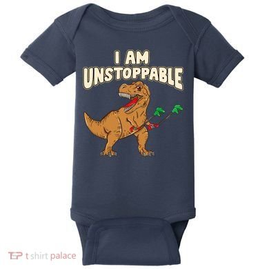 I Am Unstoppable TRex Funny Short Dinosaur Arms Joke Baby Bodysuit