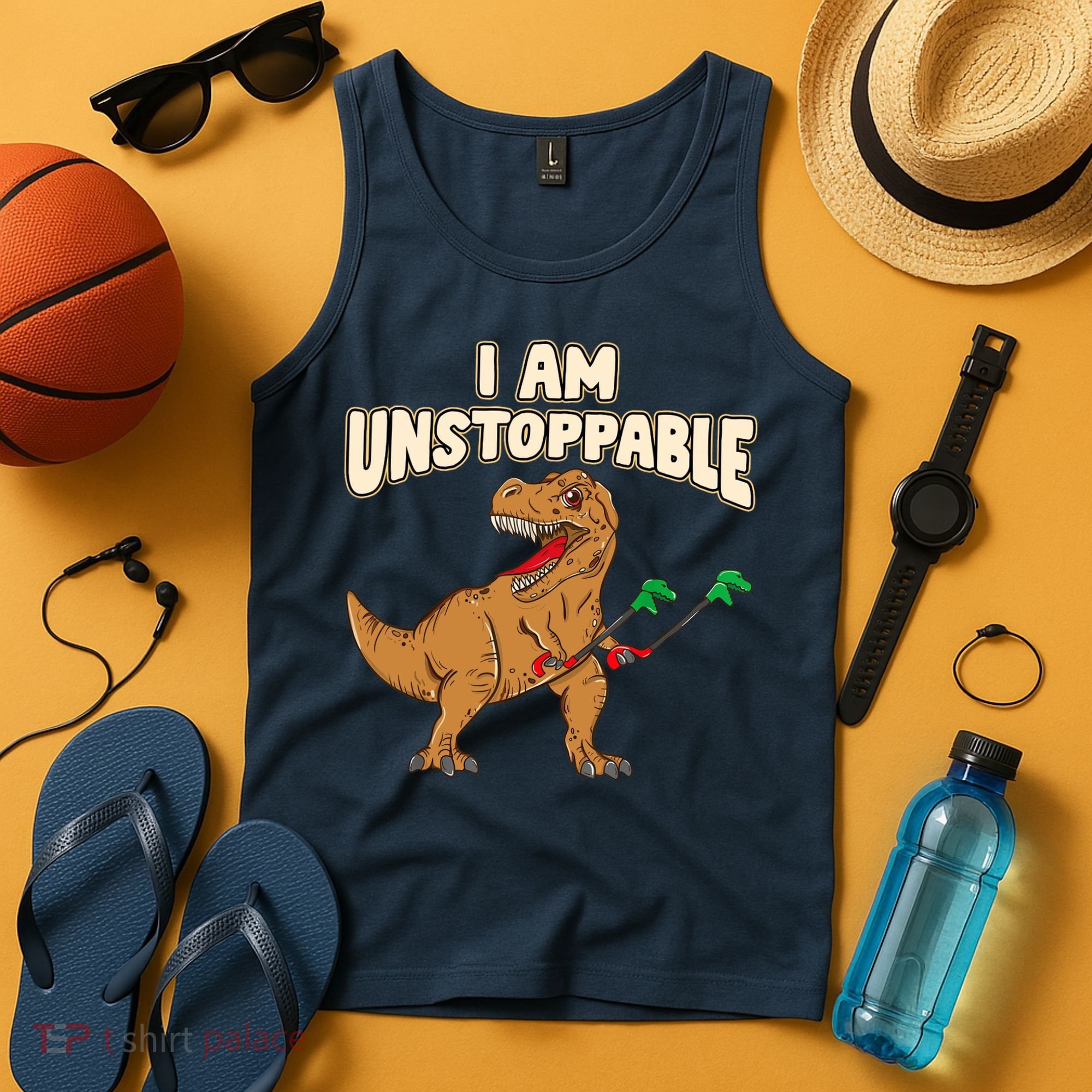 I Am Unstoppable TRex Funny Short Dinosaur Arms Joke Tank Top
