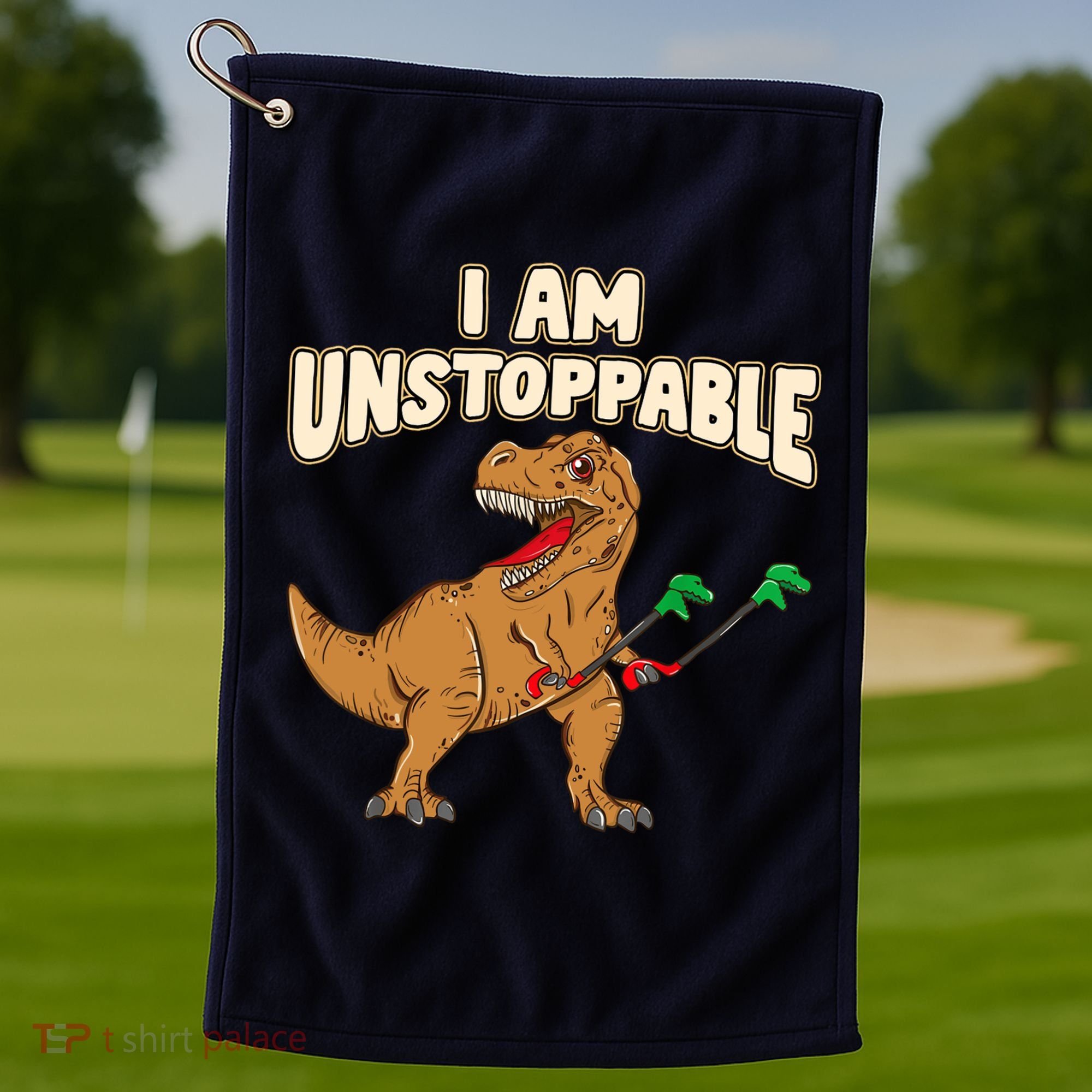 I Am Unstoppable TRex Funny Short Dinosaur Arms Joke Golf Towel