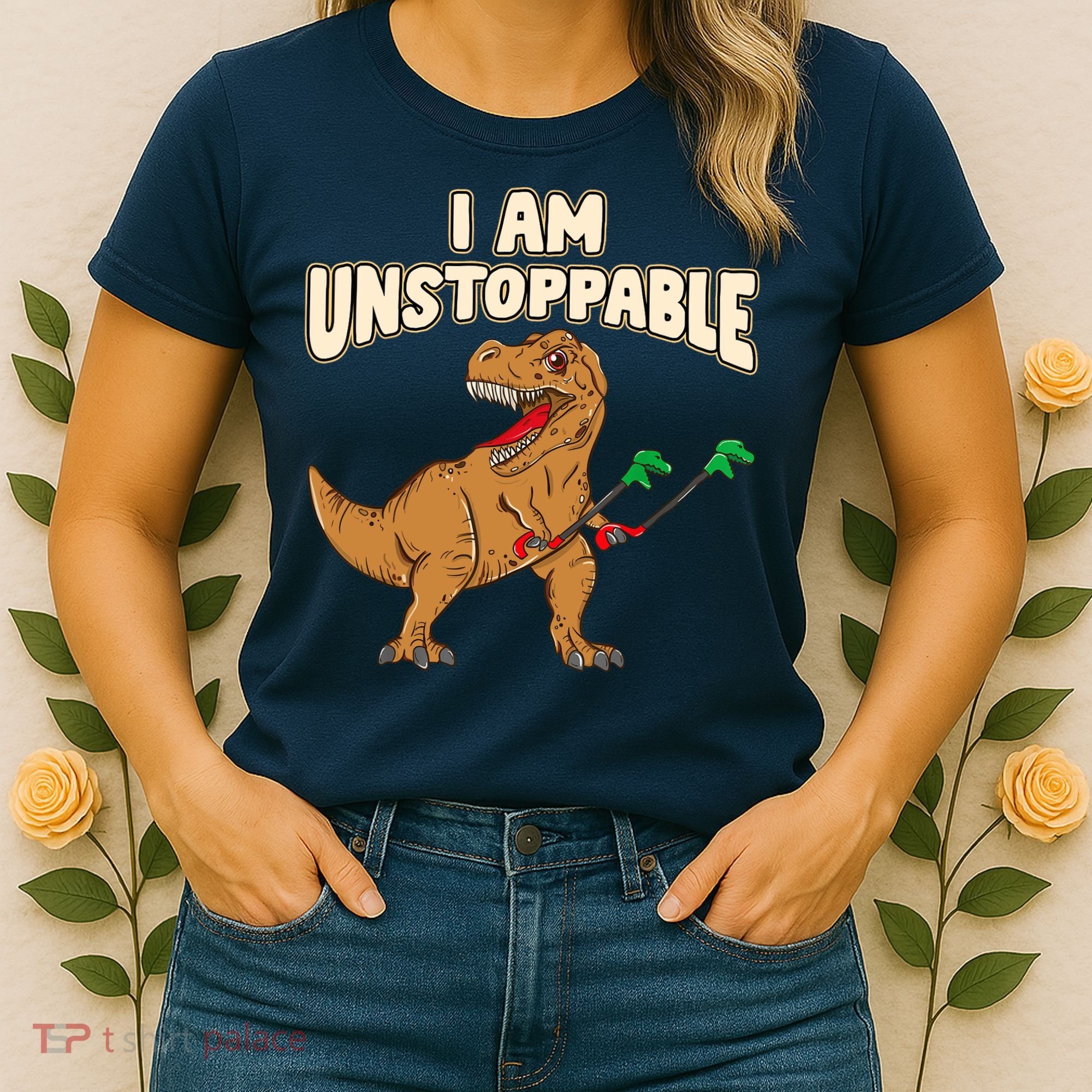 I Am Unstoppable TRex Funny Short Dinosaur Arms Joke Women's T-Shirt