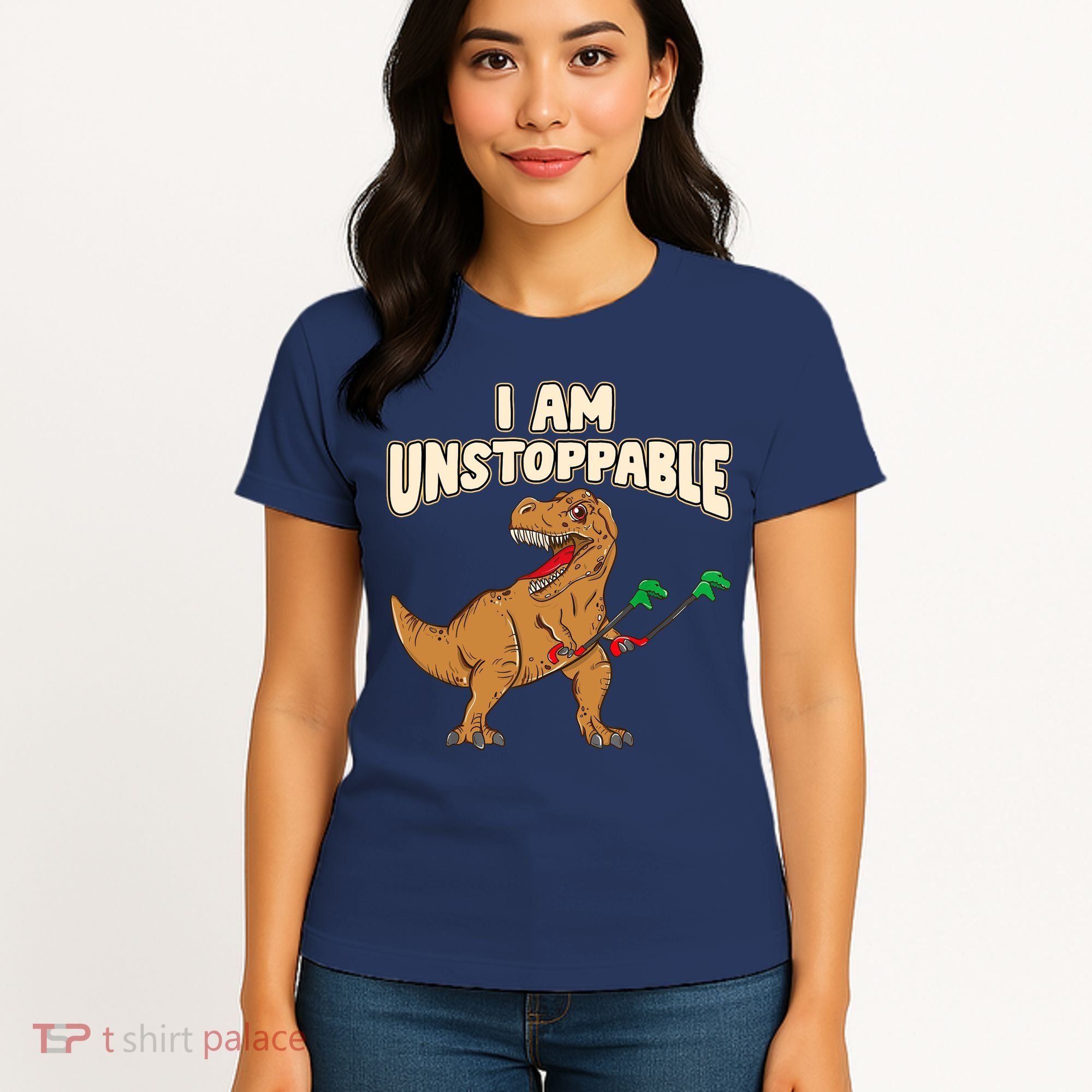 I Am Unstoppable TRex Funny Short Dinosaur Arms Joke Women's T-Shirt