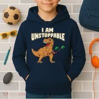 I Am Unstoppable TRex Funny Short Dinosaur Arms Joke Kids Hoodie thumb 2