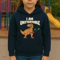 I Am Unstoppable TRex Funny Short Dinosaur Arms Joke Kids Hoodie thumb 3