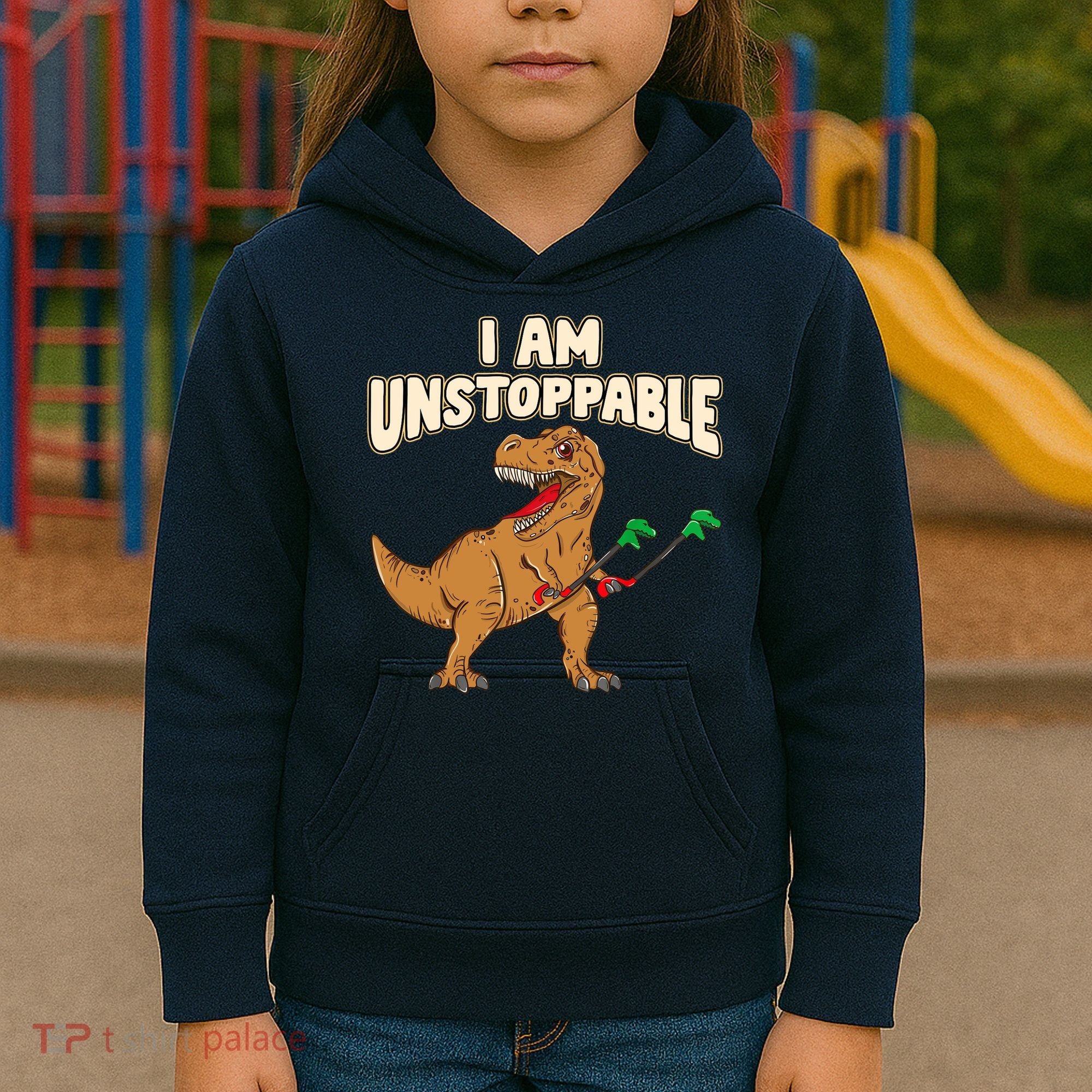 I Am Unstoppable TRex Funny Short Dinosaur Arms Joke Kids Hoodie