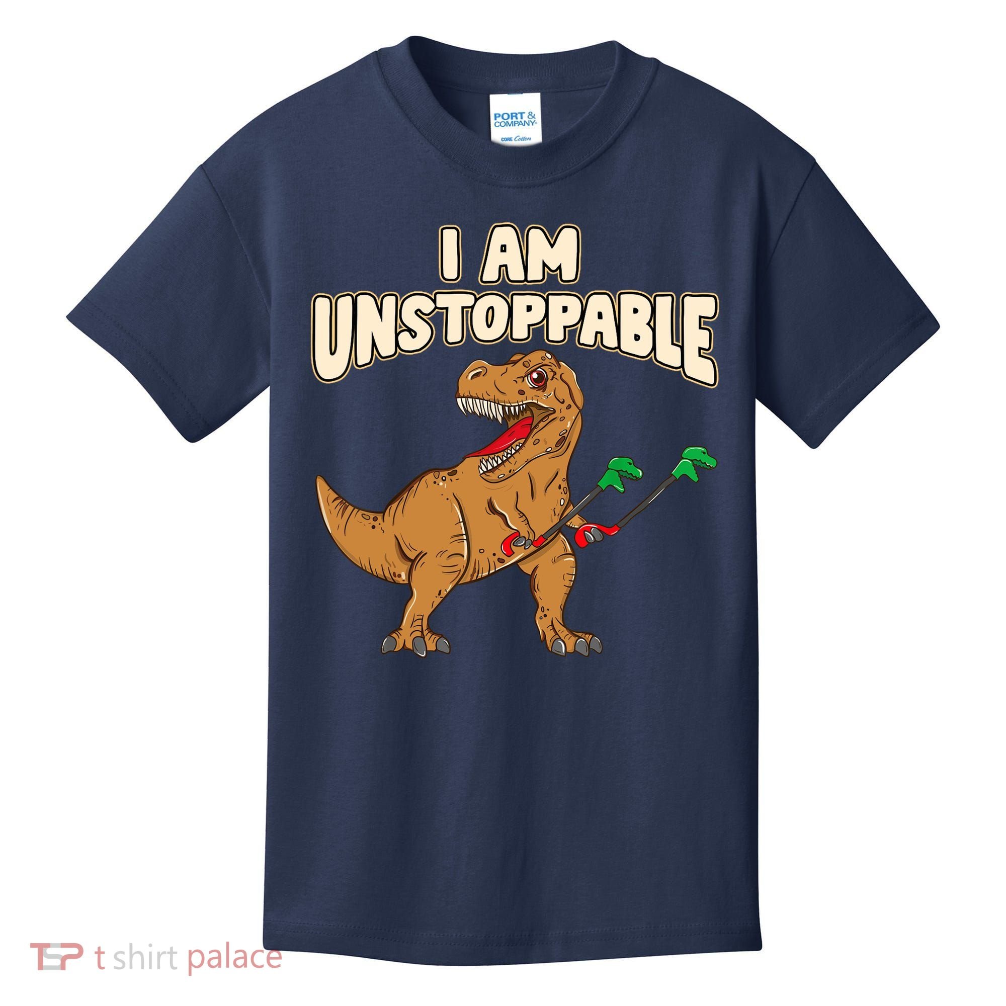 I Am Unstoppable TRex Funny Short Dinosaur Arms Joke Kids T-Shirt