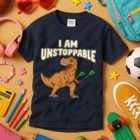 I Am Unstoppable TRex Funny Short Dinosaur Arms Joke Kids T-Shirt thumb 3