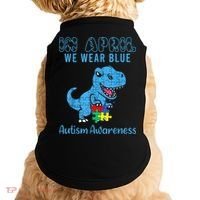 In April We Wear Blue Autism Awareness Month Dinosaur TRex Doggie Tank thumb 0