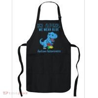 In April We Wear Blue Autism Awareness Month Dinosaur TRex Apron thumb 0