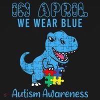 In April We Wear Blue Autism Awareness Month Dinosaur TRex Apron thumb 3