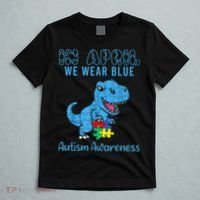 In April We Wear Blue Autism Awareness Month Dinosaur TRex T-Shirt thumb 5