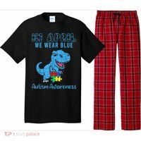 In April We Wear Blue Autism Awareness Month Dinosaur TRex Pajama Set thumb 0