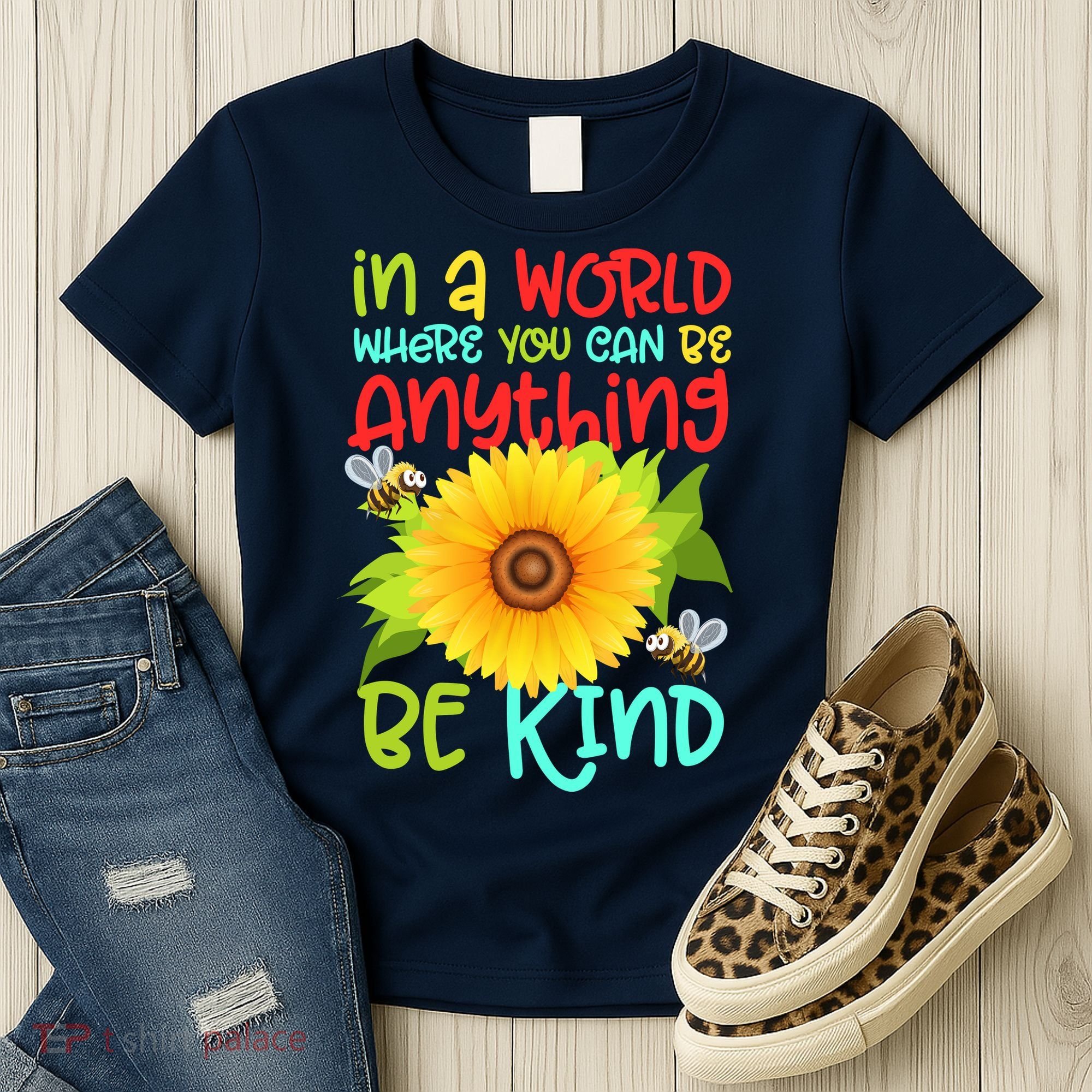 In A World Where You Can Be Anything Be Kind Sunflower Kindness Women's T-Shirt