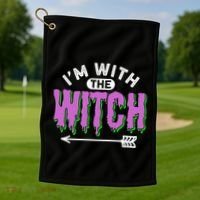 I Am With The Witch Halloween Witch Im With The Witch Funny Gift Golf Towel thumb 1