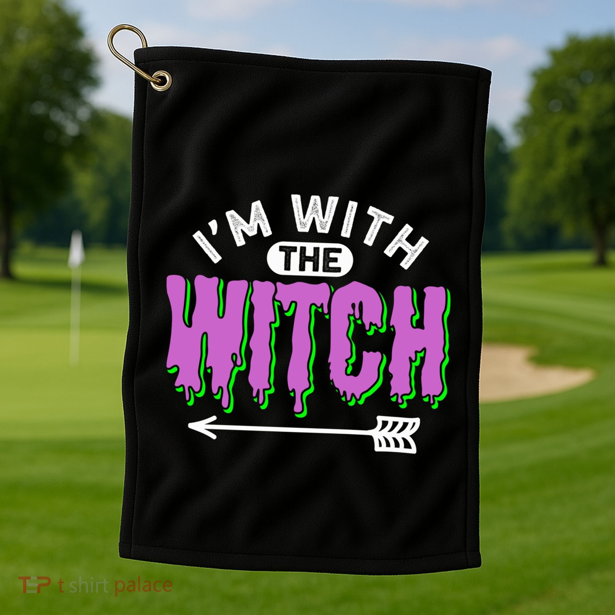 I Am With The Witch Halloween Witch Im With The Witch Funny Gift Golf Towel