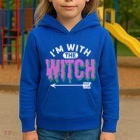 I Am With The Witch Halloween Witch Im With The Witch Funny Gift Kids Hoodie thumb 3