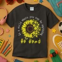 In A World Where You Can Be Anything Sunflower Deaf Kids T-Shirt thumb 3