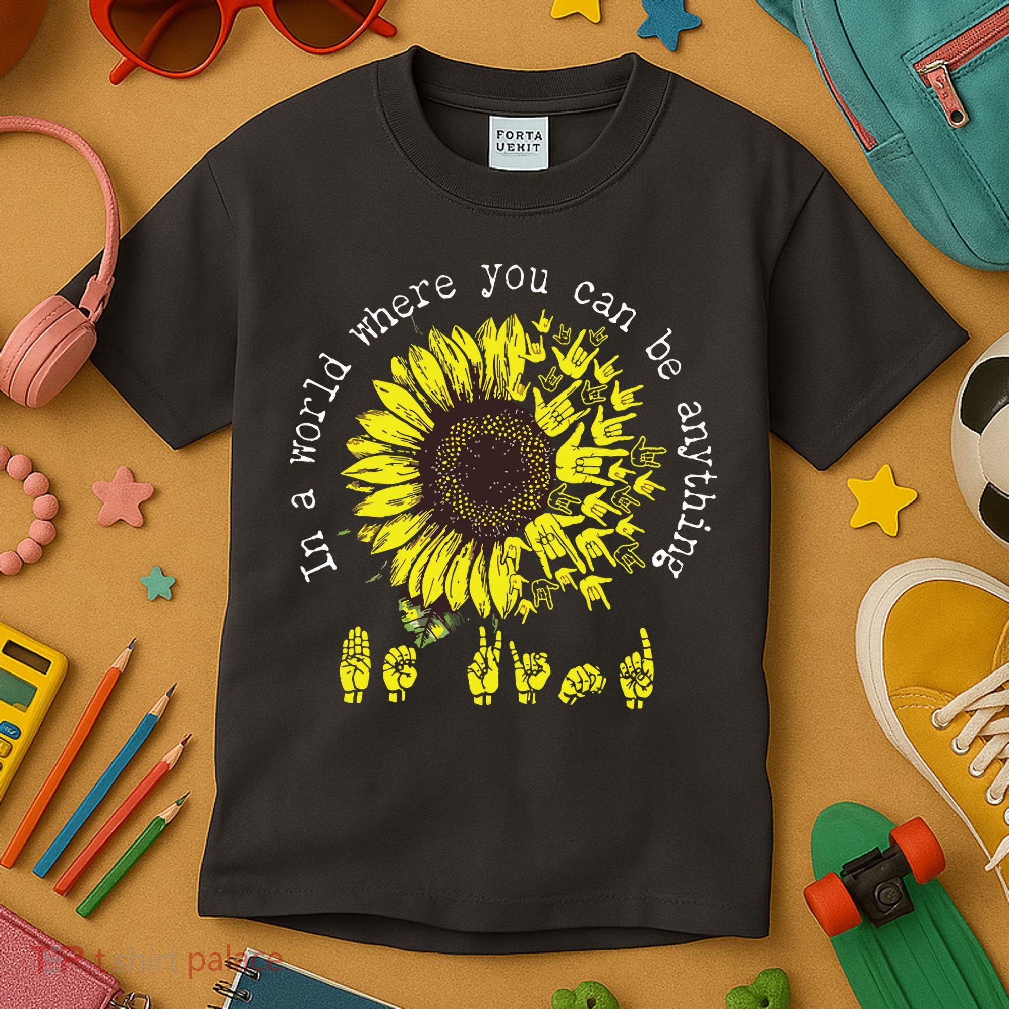 In A World Where You Can Be Anything Sunflower Deaf Kids T-Shirt