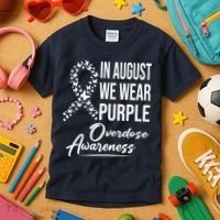 In August We Wear Purple Overdose Awareness Month Kids T-Shirt thumb 3