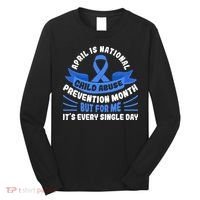 In April We Wear Blue Child Abuse Prevention Awareness T rex Long Sleeve Shirt thumb 0