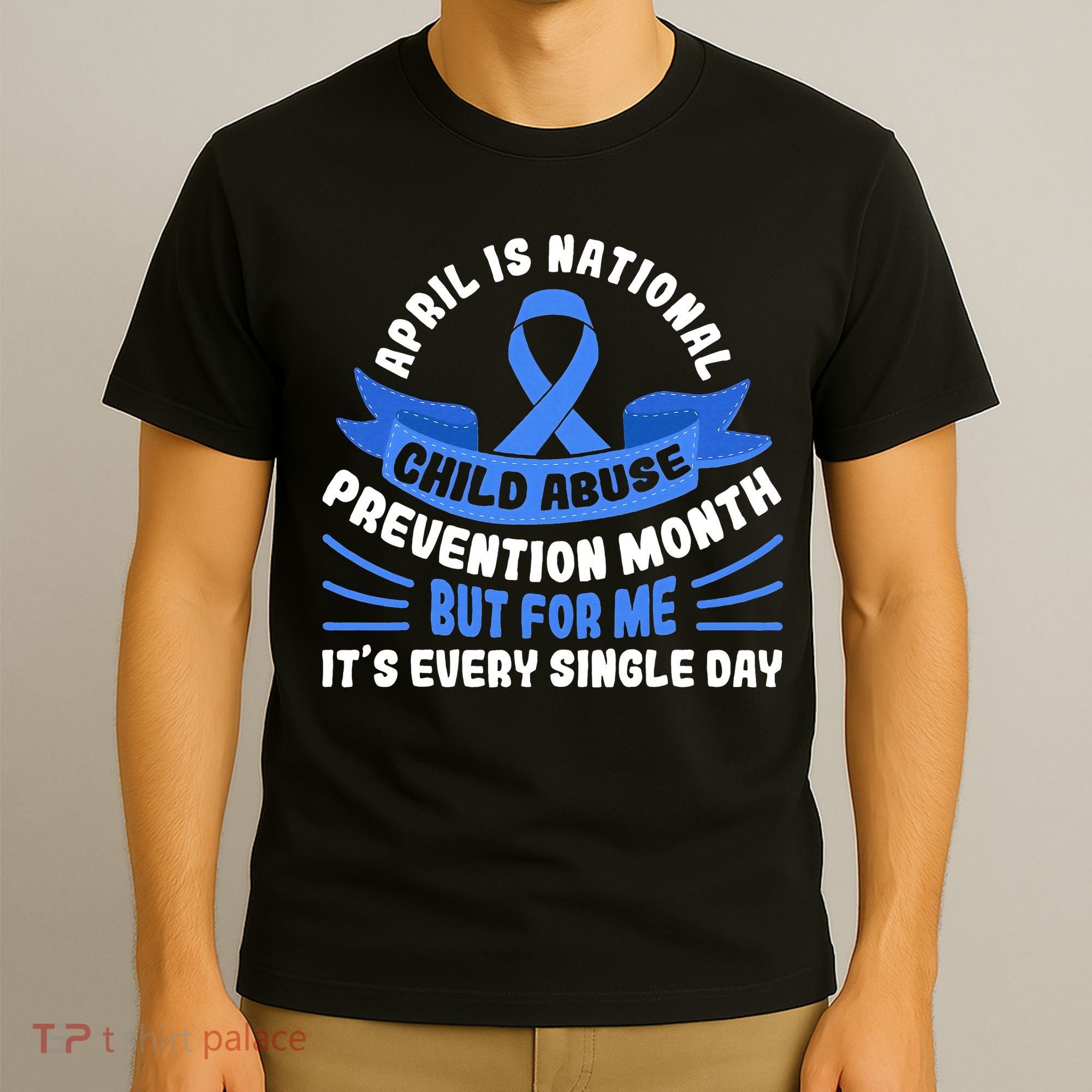 In April We Wear Blue Child Abuse Prevention Awareness T rex T-Shirt