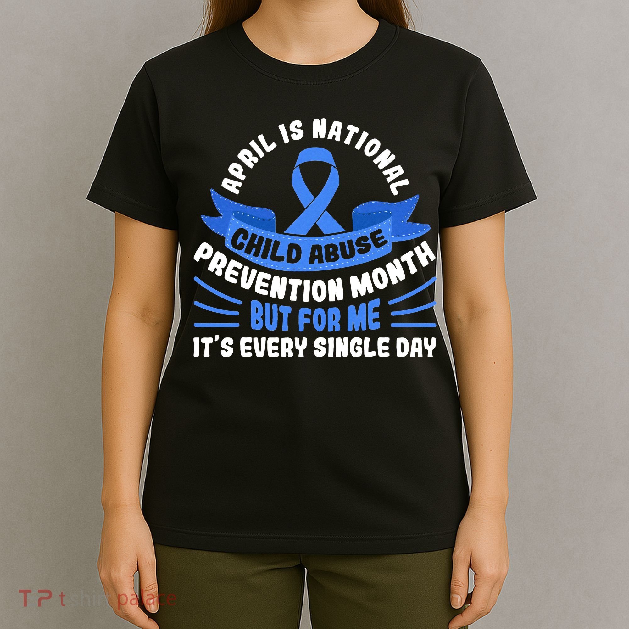 In April We Wear Blue Child Abuse Prevention Awareness T rex T-Shirt